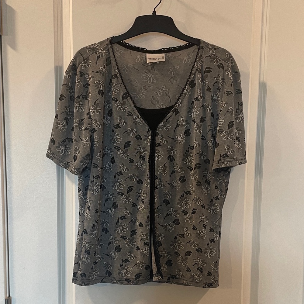 Retro Fashion Bug Charcoal and Black Floral Layered Blouse